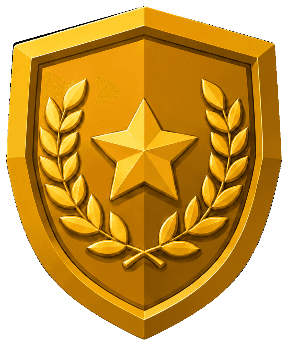 A CONQR gold shield